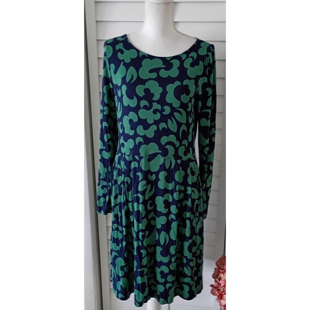Boden Francesca jersey dress green & navy pockets 16R
